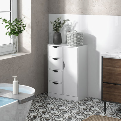 Freestanding Bathroom Cabinet with 4 Drawers and Door Cupboard White