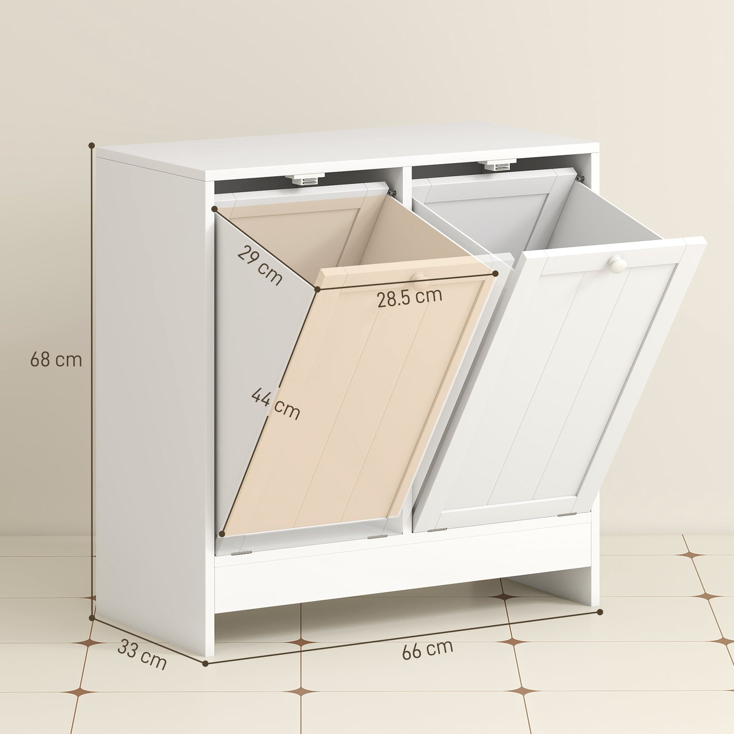 kleankin Tilt-out Laundry Storage Cabinet with 2 Compartment Hampers, White