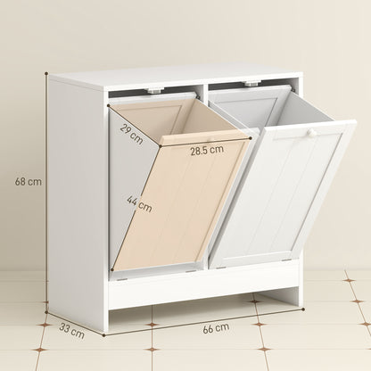 kleankin Tilt-out Laundry Storage Cabinet with 2 Compartment Hampers, White