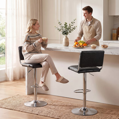 Adjustable Bar Stools Set of 2 with Backrest Black