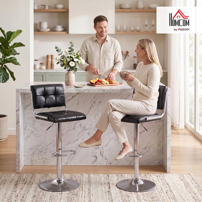 Adjustable Bar Stools Set of 2 with Backrest Black