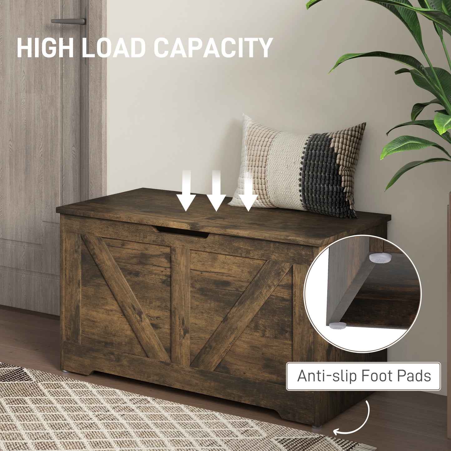 Storage Trunk for Living Room, with Safety Hinges, 80cm, Rustic Brown