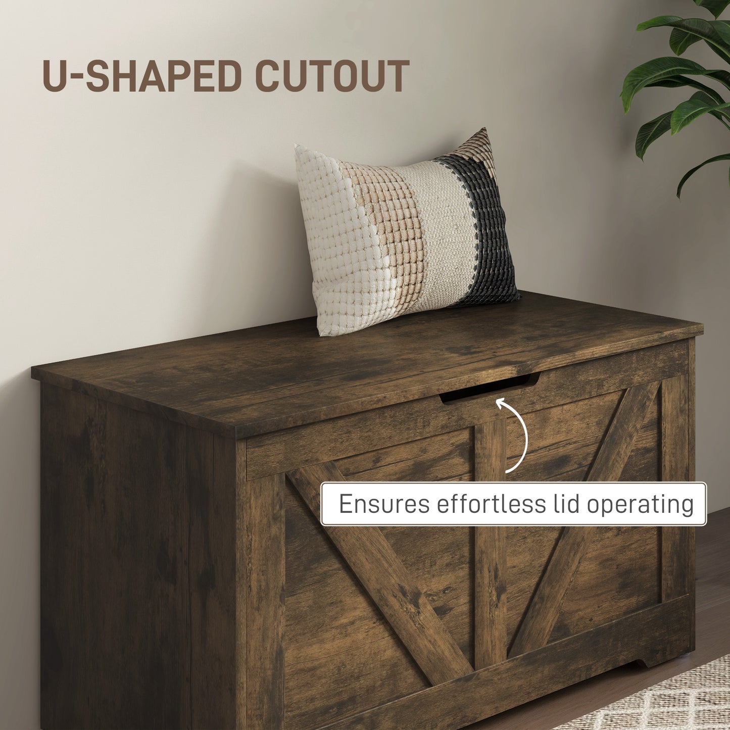 Storage Trunk for Living Room, with Safety Hinges, 80cm, Rustic Brown