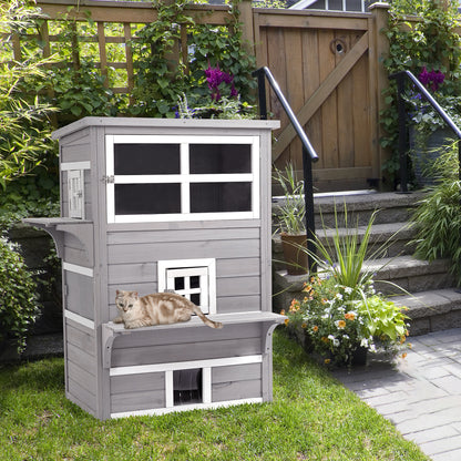 3 Tier Wooden Kitten Shelter for Indoor, Outdoor