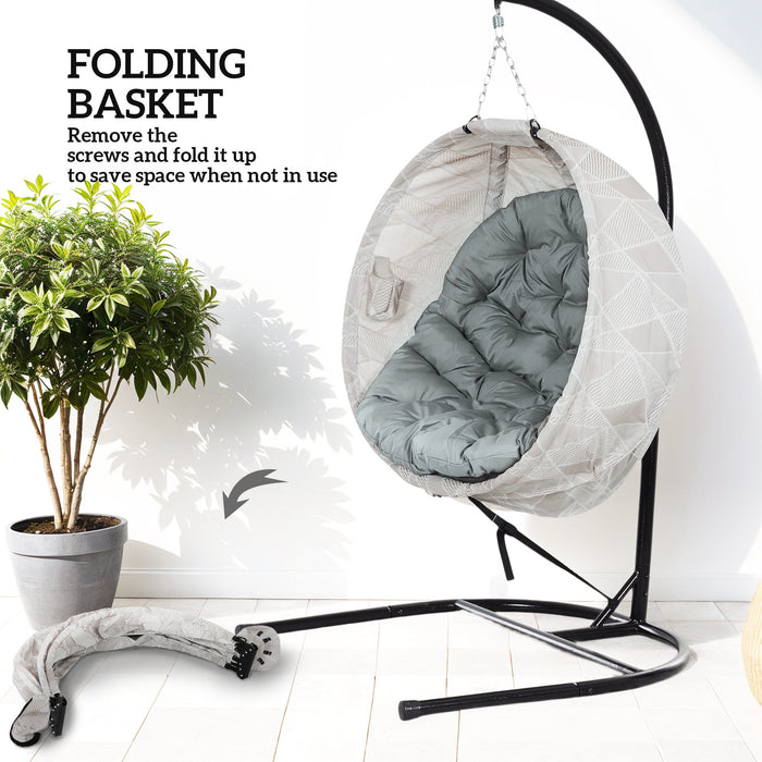 Hanging Egg Chair Outdoor Indoor Swing Chair, Folding Basket, Grey