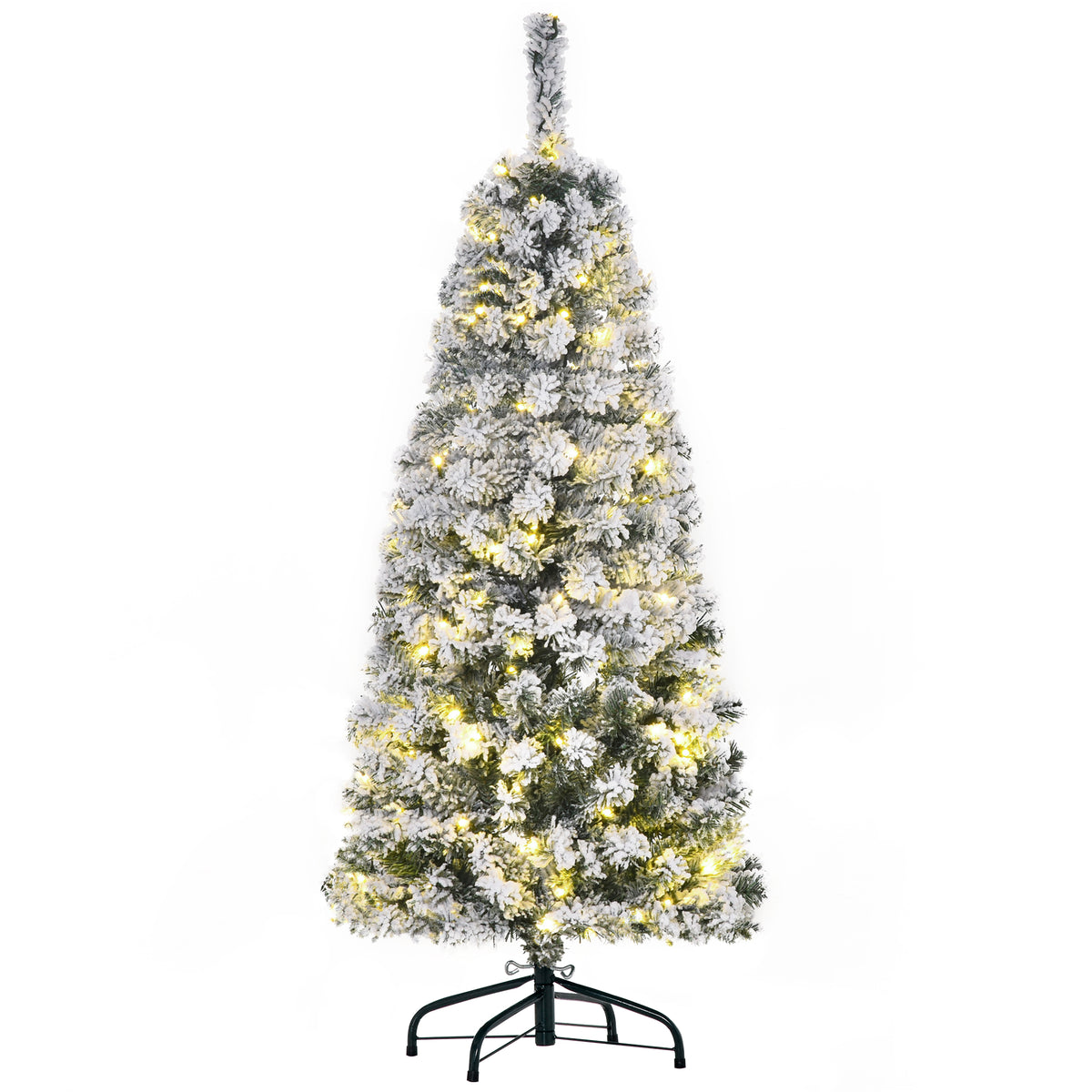 4FT Prelit Snow Flocked Christmas Tree w/ Light, Xmas Decoration Green