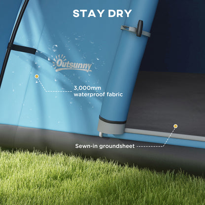 3000mm Waterproof Camping Tent for 5-6 Man, Family Tent with Porch and Sewn in Groundsheet, Portable with Bag, Blue