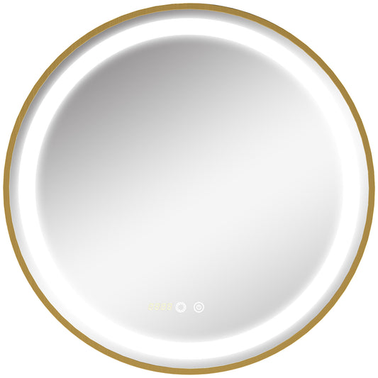 Wall Mounted LED Bathroom Mirror with 3 Light Colours Time Display Gold