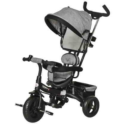 Toddler Bike Push Along Trike, 2-in-1 Cloth Tricycle Stroller w/ Push Handle, Detachable Guardrail & Storage Bag, Grey