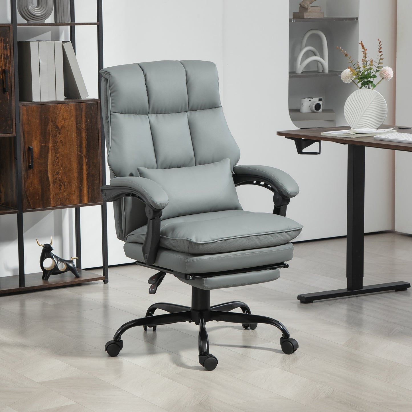 Executive Office Chair, PU Leather Desk Chair with Armrests Grey