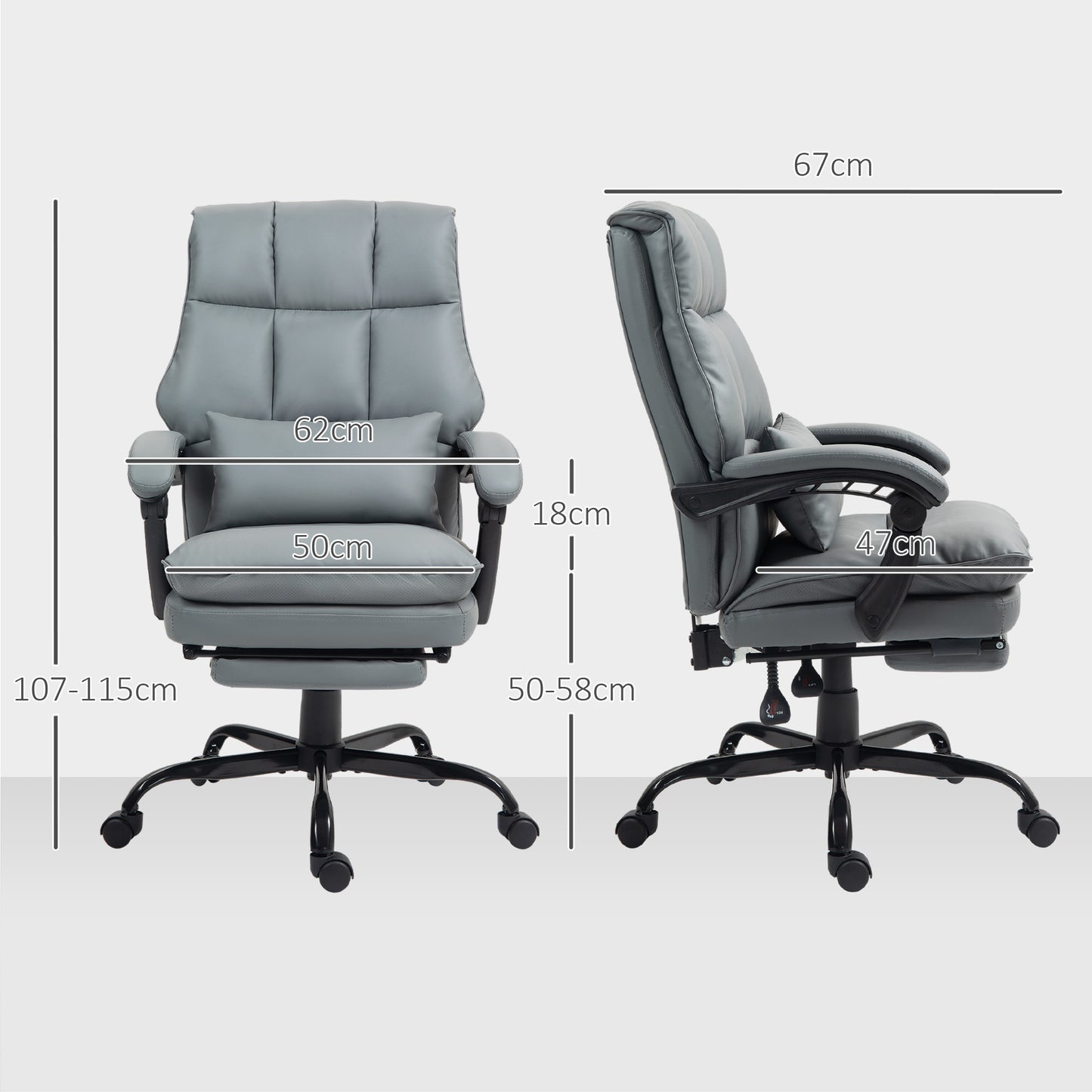Executive Office Chair, PU Leather Desk Chair with Armrests Grey