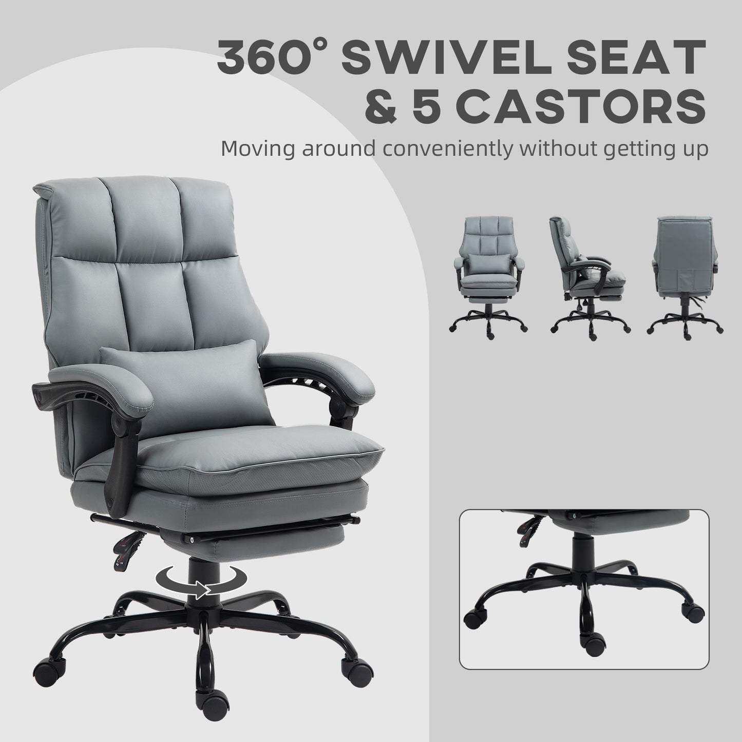 Executive Office Chair, PU Leather Desk Chair with Armrests Grey