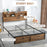 Industrial King Bed Frame, 5.2FT Steel Bed Base w/ Storage Headboard, Footboard, Under Bed Storage, 158 x 222cm, Rustic Brown