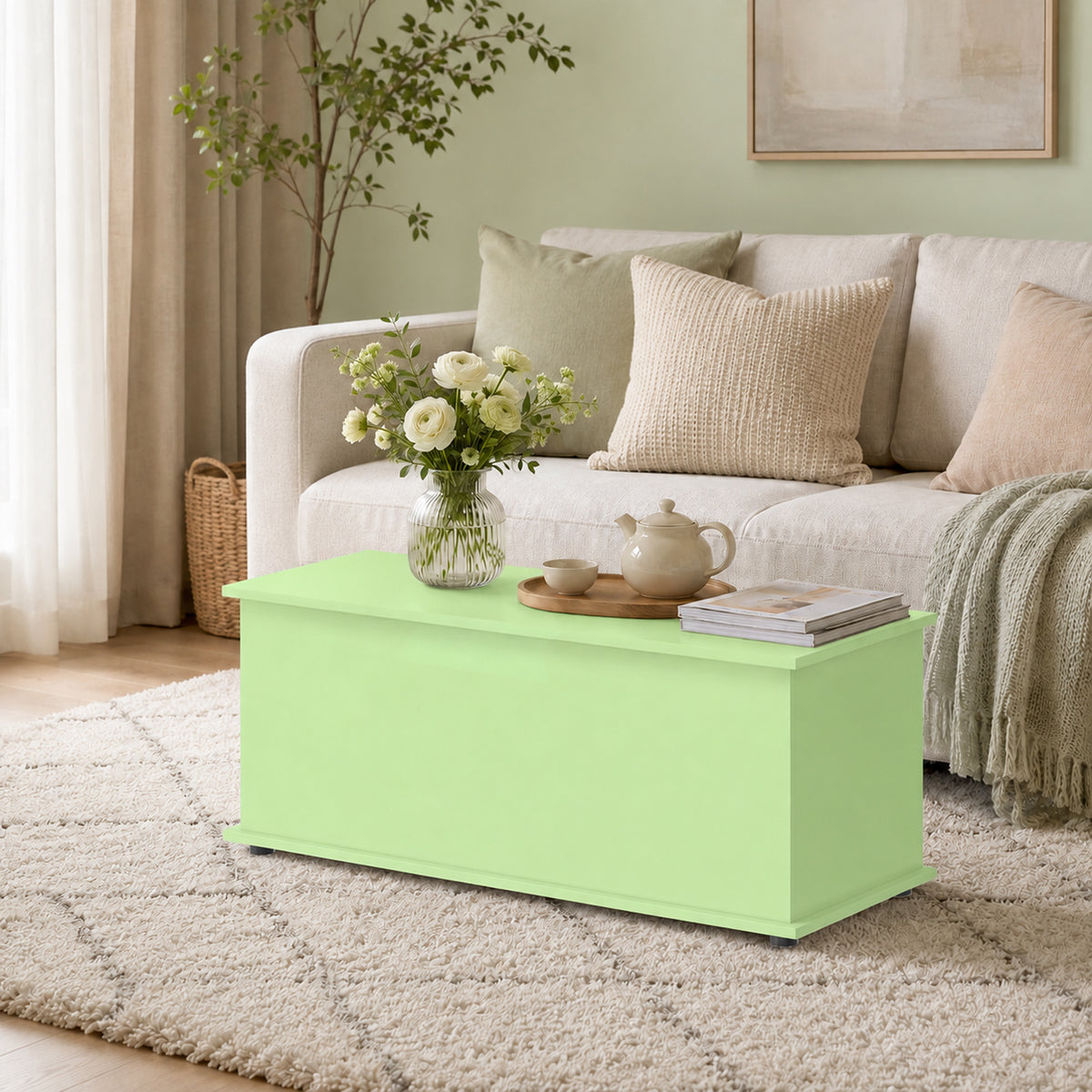 Storage Chest With Lid, 114L Storage Box, Green