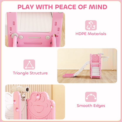 5 in 1 Toddler Slide Set with Basketball Hoop for Age 1-3, Pink