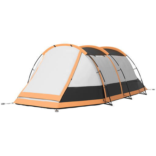 3-4 Man Camping Tent, Family Tunnel Tent, 2000mm Waterproof, Portable with Bag, Orange