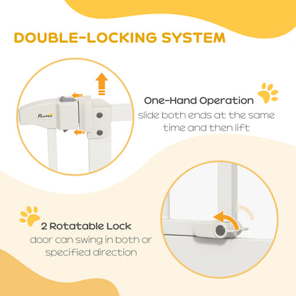 Metal 74-80cm Adjustable Pet Gate Safety Barrier w/ Auto-Close Door White