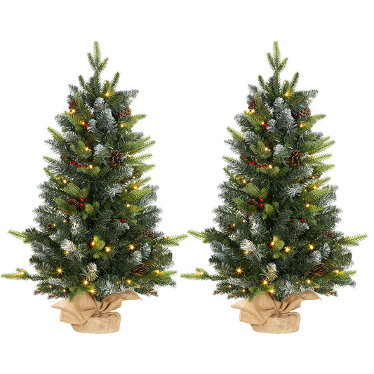 2 Pieces 3' Prelit Artificial Tabletop Christmas Trees, LED Display