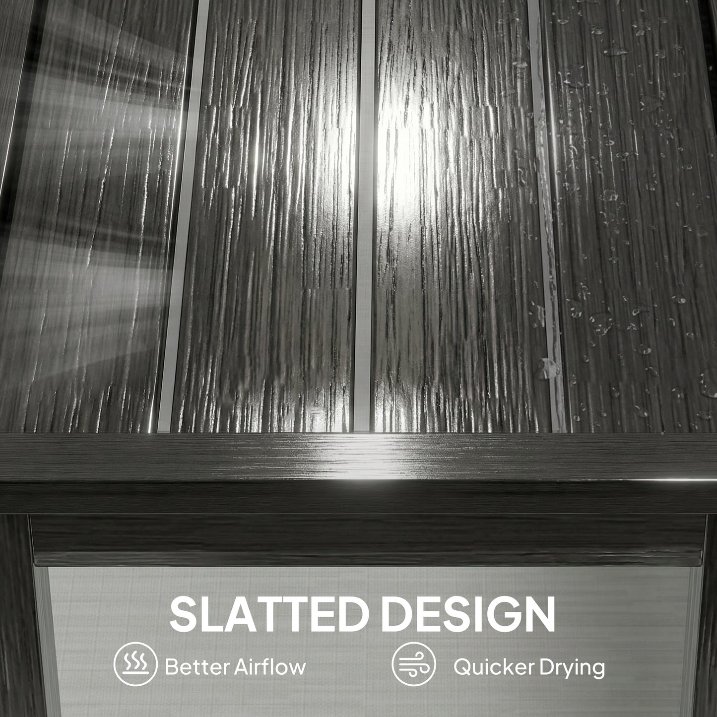 Metal Garden Bench Loveseat with Wood-Effect Slatted Seat, Grey