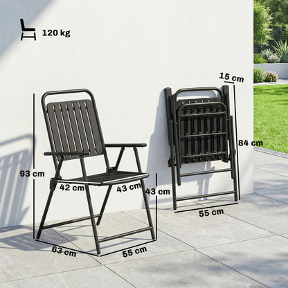 Folding Garden Chairs Set of 4 with Plastic Seat and Back, Black