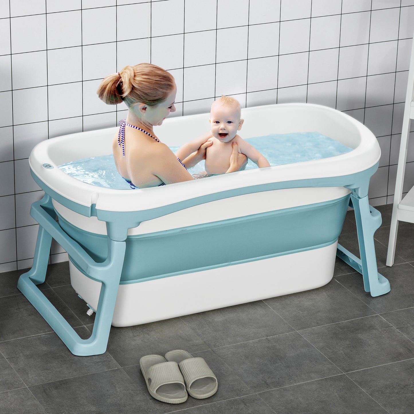 Foldable Bathtub Kids Bath Tub with Lid Large Bathtubs for 1 - 12 Years