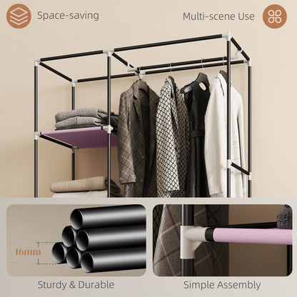 Fabric Wardrobe with wheels, Mobile Portable Wardrobe with 6 Shelves, 1 Hanging Rail, Foldable, 103 x 43 x 162.5 cm, Pink