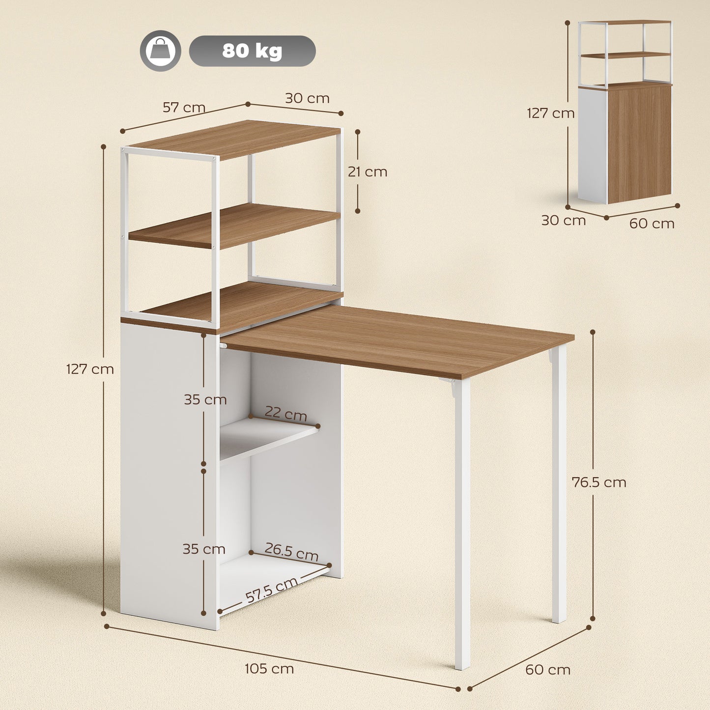 Foldable Computer Desk, Home Office Desk for Small Spaces, Natural