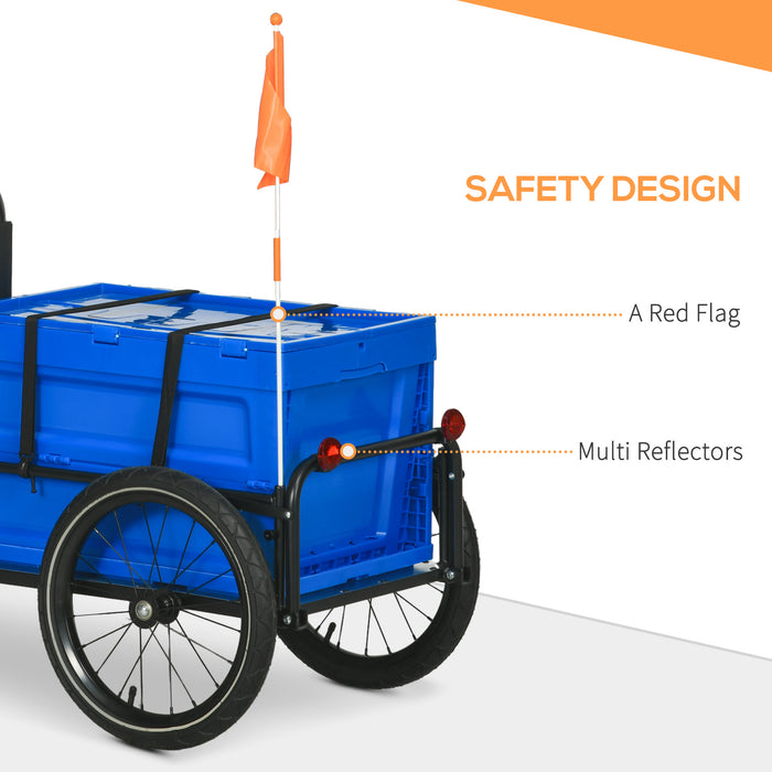 Steel Trailer for Bike, Bicycle Cargo Trailer with 65L Foldable Storage Box and Safe Reflectors, Max Load 40KG, Blue