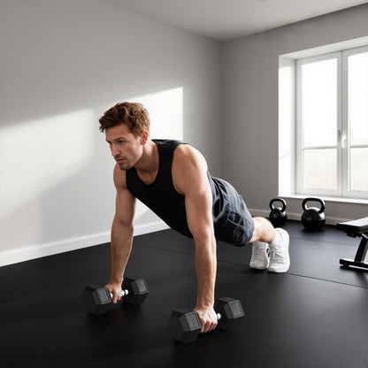 20KG Single Rubber Hex Dumbbell Portable Hand Weights Dumbbell Home Gym