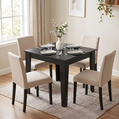Dining Table for 4, 80L x 80W x 75Hcm, Black Wood Effect