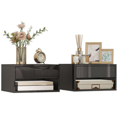 Floating Nightstands Set of 2, Bedside Table w/ Drawer and Open Shelf