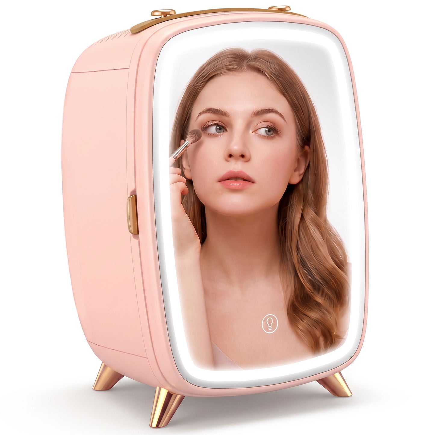 Skincare Refrigerator with LED Mirror, Cooling Function, Pink