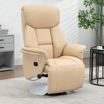 Adjustable Swivel Recliner with Footrest, Padded Arms, Beige
