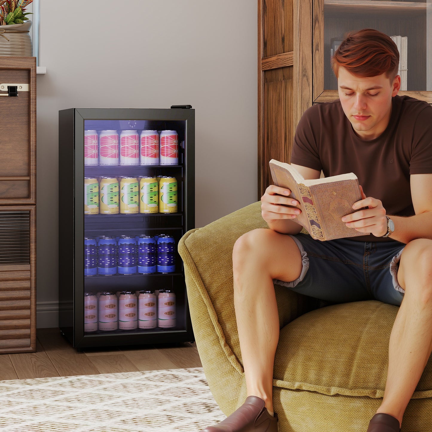 93L Drinks Fridge, 115 Can Under Counter Freestanding Wine Fridge