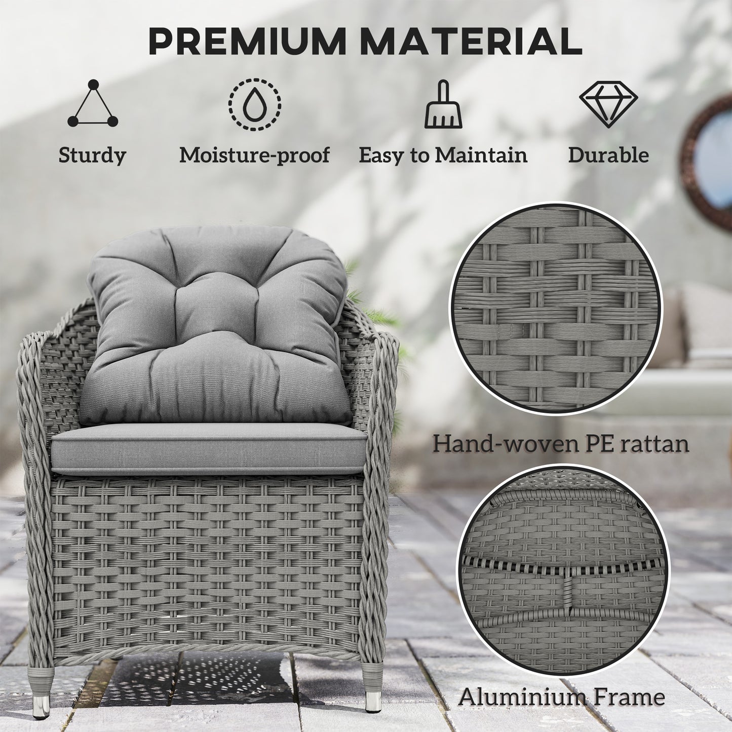 PE Rattan Garden Dining Set for 6 with Seat and Back Cushions