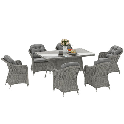 PE Rattan Garden Dining Set for 6 with Seat and Back Cushions