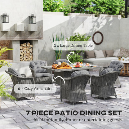 PE Rattan Garden Dining Set for 6 with Seat and Back Cushions