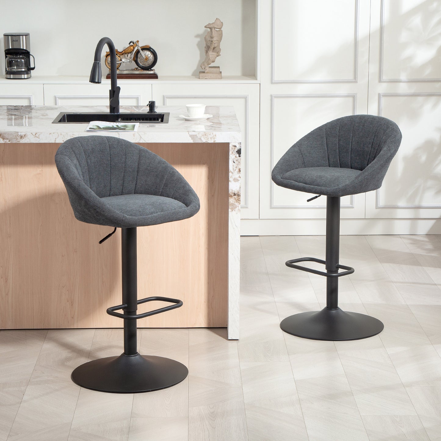 Swivel Bar Stools Set of 2 Height Adjustable Bar Chairs Dark Grey
