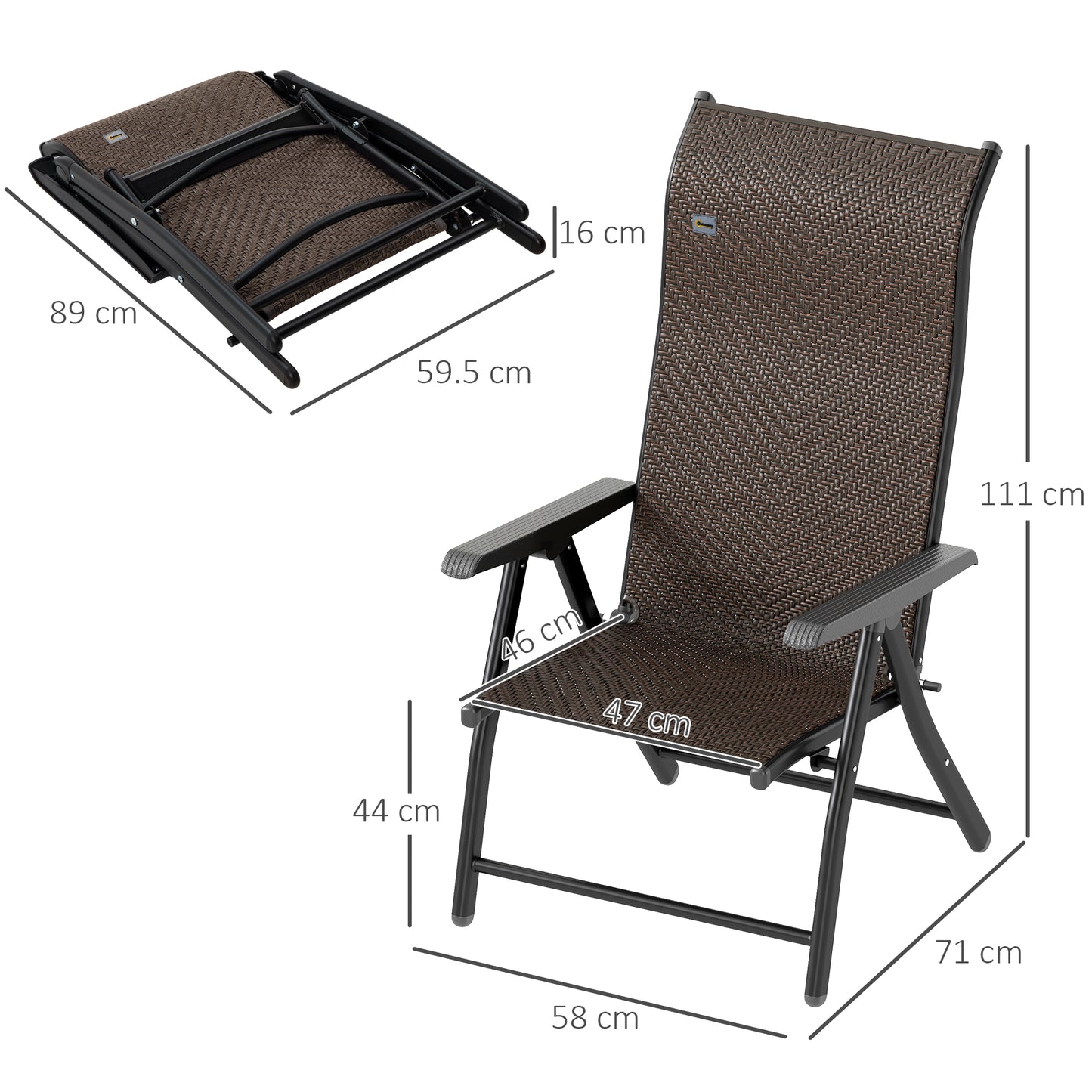 Set of 4 Outdoor Rattan Folding Chair w/ Adjustable Backrest Brown