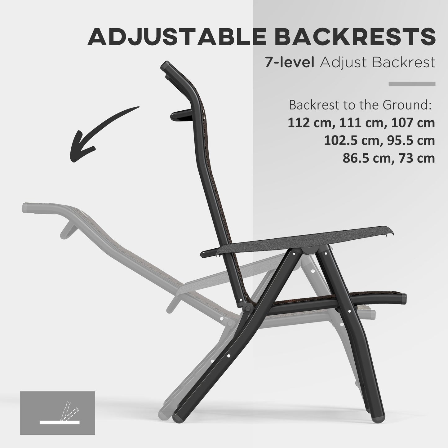 Set of 4 Outdoor Rattan Folding Chair w/ Adjustable Backrest Brown