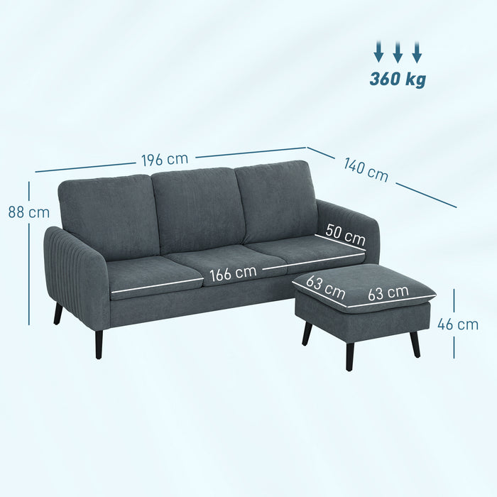 3 Seater Corner Sofa Couch Settee with Chaise Lounge, Charcoal Grey