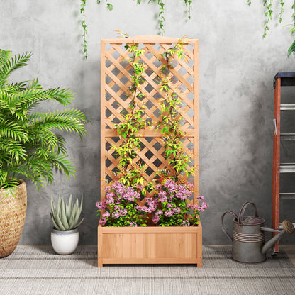 Garden Wooden Planter Box with Trellis Flower Raised Bed Brown