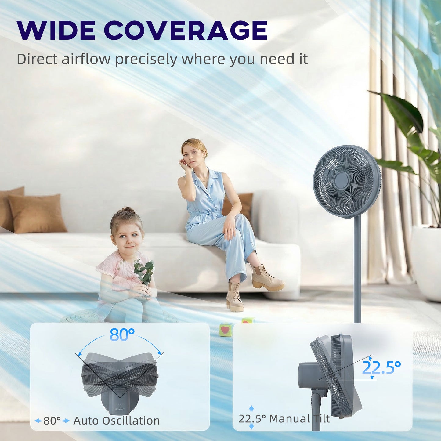 40 cm Standing Pedestal Fan, Quiet Electric Cooling Floor Fan, Grey