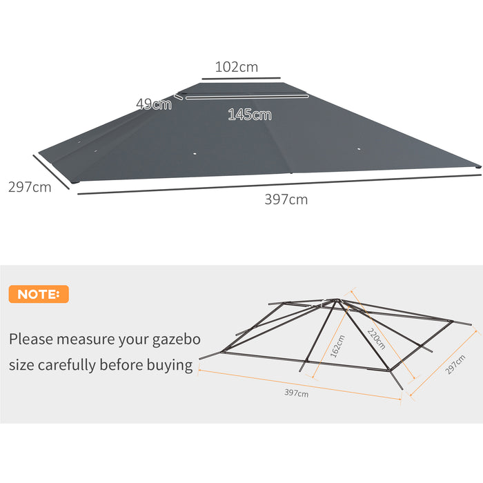 3 x 4m Gazebo Canopy Replacement Cover, Gazebo Roof Replacement (TOP COVER ONLY), Grey