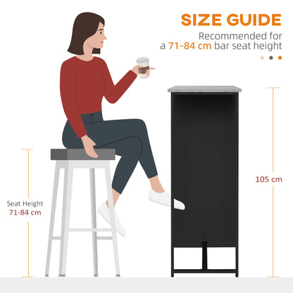 105 cm Rectangular Bar Table for 2 People with Wine Rack, Modern Breakfast Bar Table with 3 Storage Shelves and Faux Marble Top for Kitchen, Black