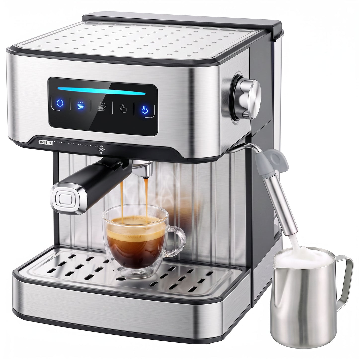 Espresso Machine, 20-Bar, 1.6 L Tank, LED Touch, Black
