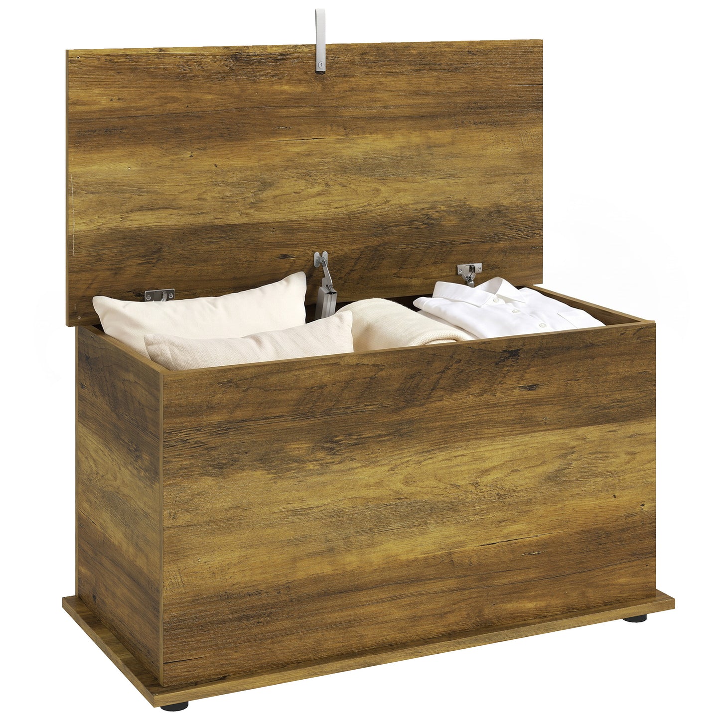 Storage Chest with Safety Hinged Lid, 102L Storage Box, Brown