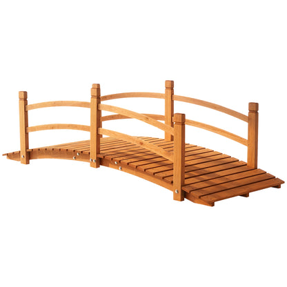 Wooden Garden Bridge with Safety Railings, Classic Arc Footbridge