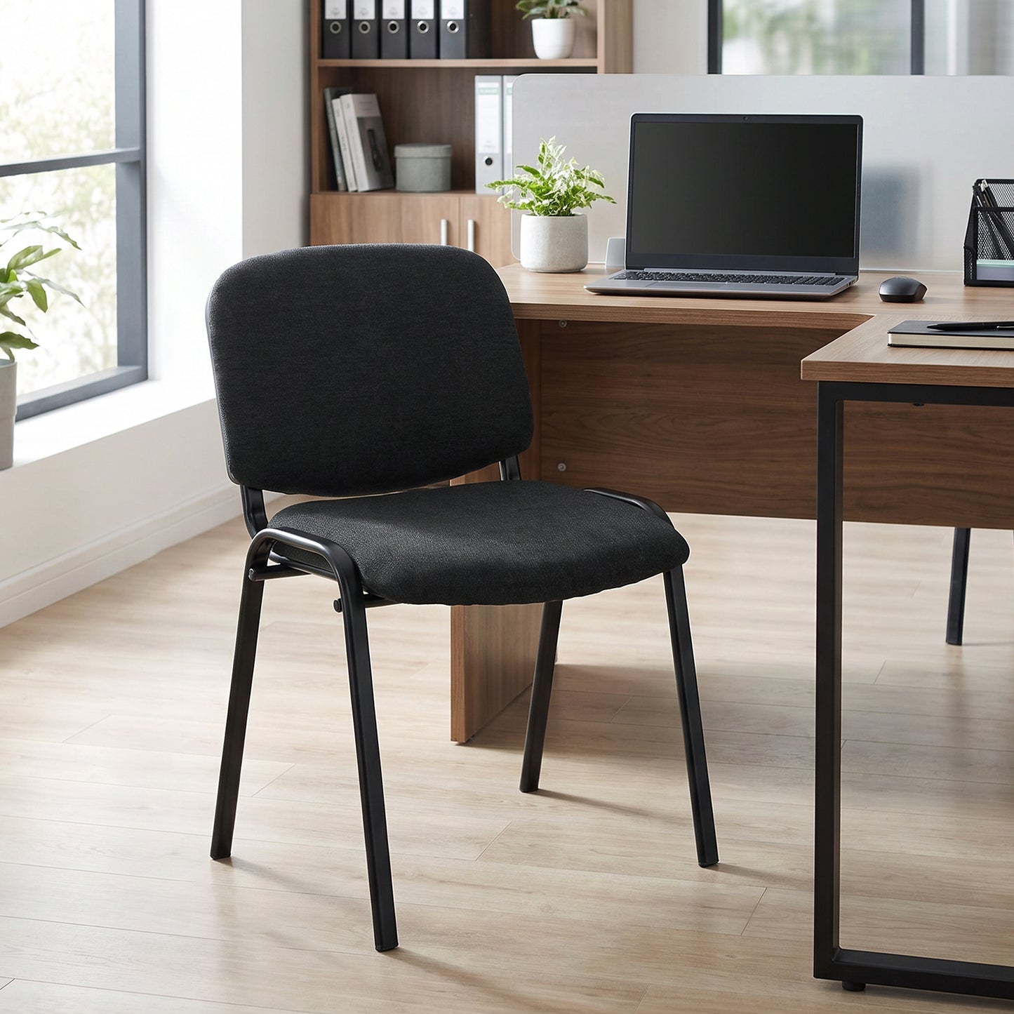 Meeting Chair with Stackable, Padded Seat, Black