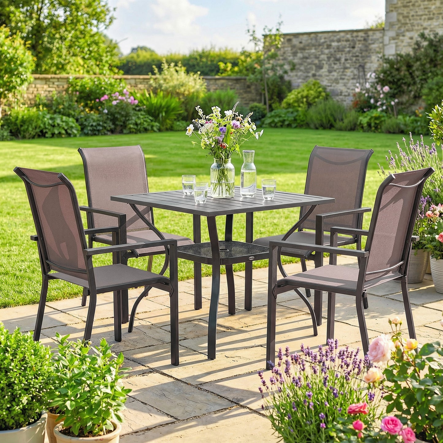 5 Pieces Outdoor Dining Set for 4, Grey and Khaki